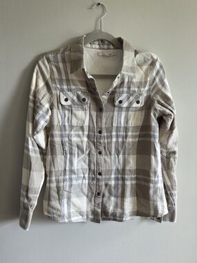 Prana Beige and White Plaid Button-Down Shirt